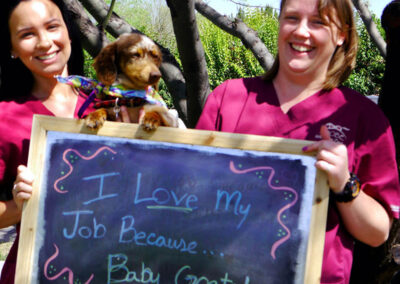 A picture of a person holding a chalk board