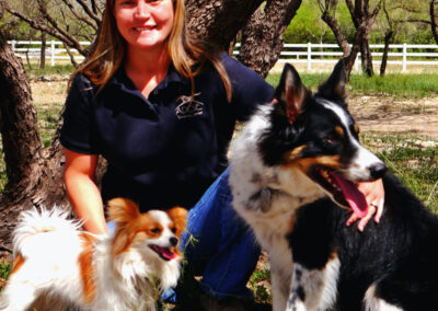 A picture of a person with two dogs